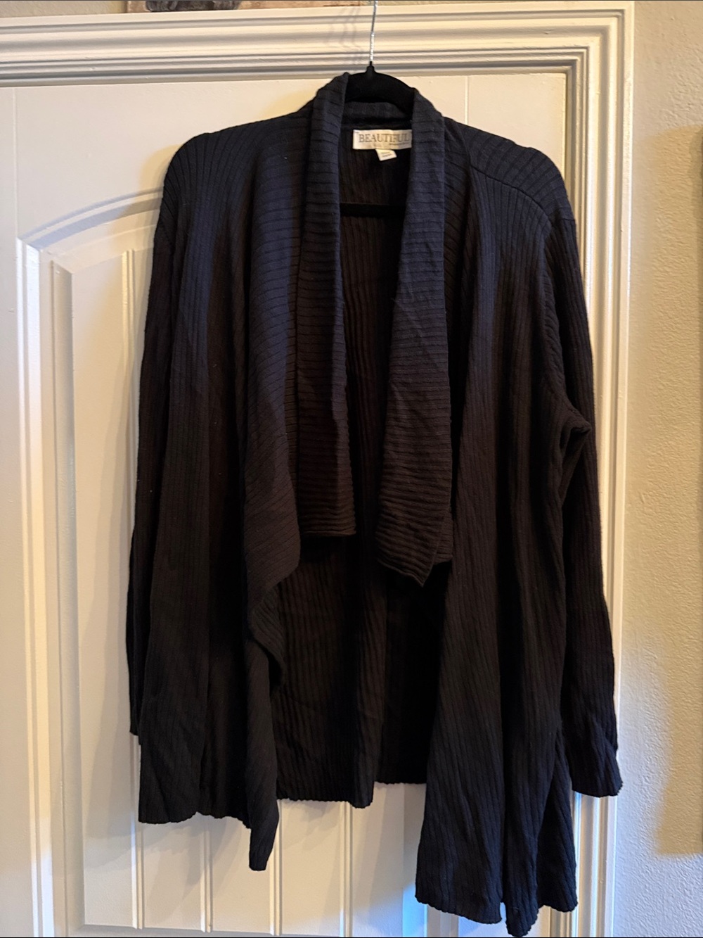 Black Ribbed Open-Front Women's Cardigan